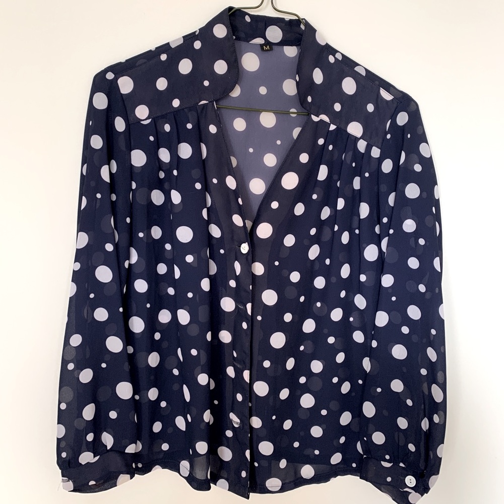 Vintage navy polka-dot blouse (M)